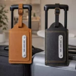 Signature travel luggage tag available in multiple color options suitable for corporate gifting and onboarding kits
