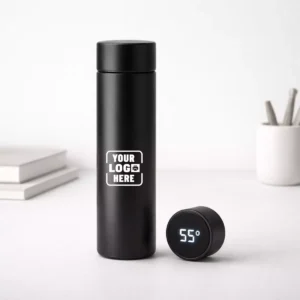 Black smart sensor bottle 500 ml with digital temperature display suitable for corporate gifting and employee kits