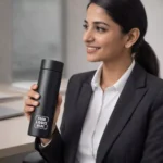 Smart sensor bottle black 500 ml held in hand suitable for corporate gifting and employee onboarding kits