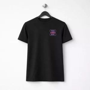 Black 180 GSM round neck t-shirt suitable for corporate gifting and employee welcome kits