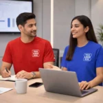 Sustainable round neck T-shirt worn by model suitable for corporate gifting and employee welcome kits