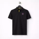 Black polycotton polo t-shirt for men with collar suitable for corporate gifting and employee welcome kits