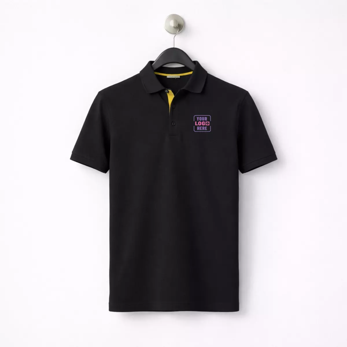 Black polycotton polo t-shirt for men with collar suitable for corporate gifting and employee welcome kits