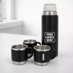 Vacuum flask set 500ml with three matching cups suitable for corporate gifting and employee welcome kits