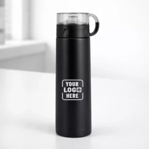 Vacuum insulated bottle 500 ml with cup lid and sleek finish suitable for corporate gifting and employee kits