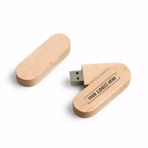 Wooden swivel USB pendrive 64GB with rotating cover and visible metal connector for corporate gifting and employee kits
