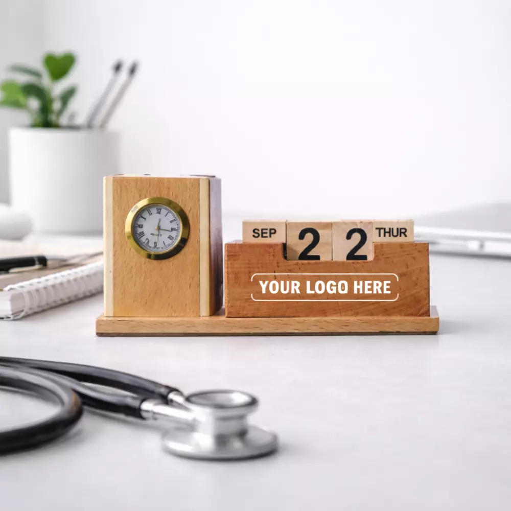 4-in-1 Wooden Desk Organizer with Clock & Calendar - Image 4