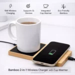 Bamboo 2-in-1 Wireless Charger with Cup Warmer - Image 3