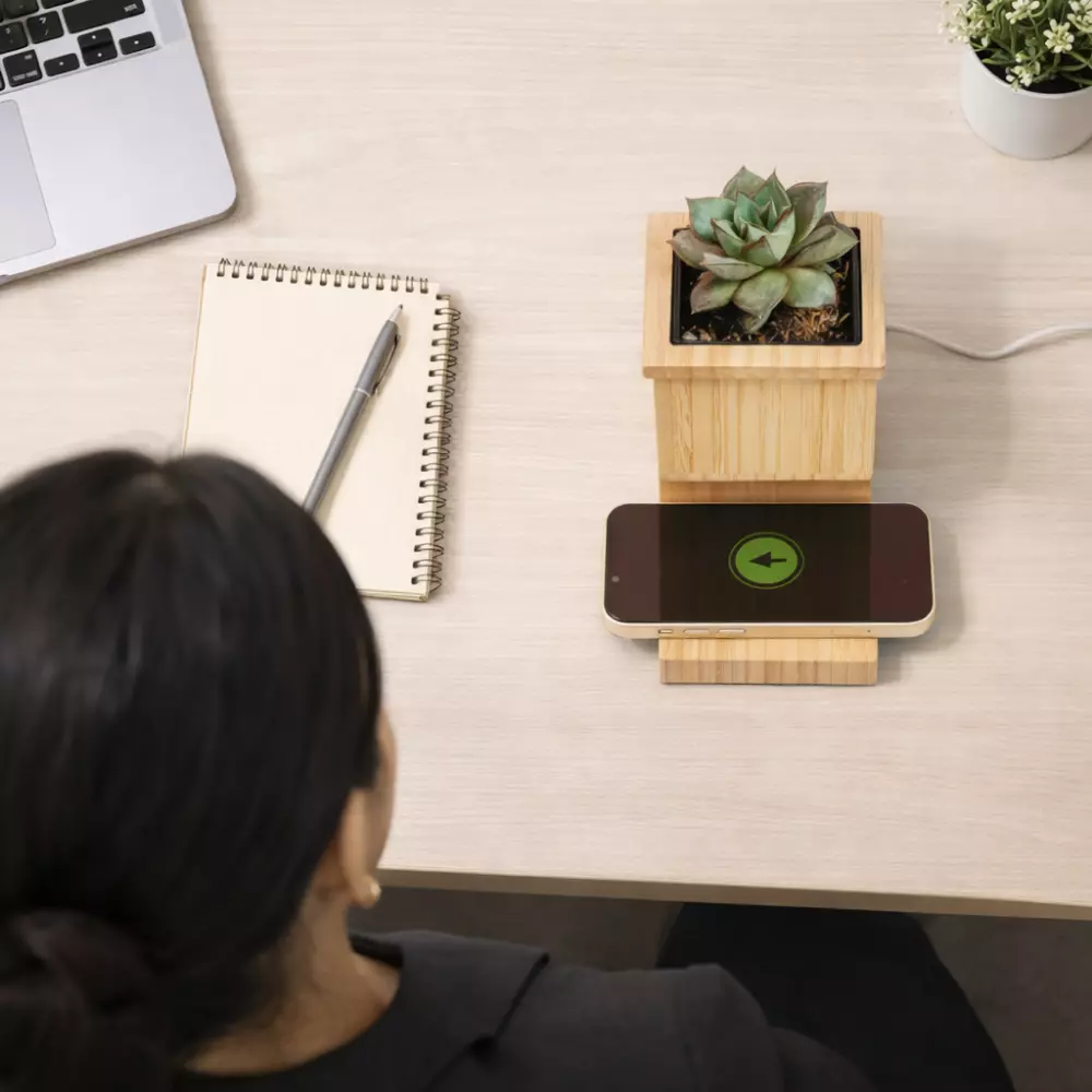 Bamboo 2-in-1 Wireless Charger with Plant Holder - Image 3