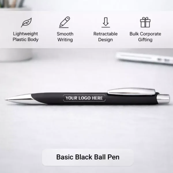 Basic Plastic Ball Pen Black for Corporate Gifting and Bulk Use