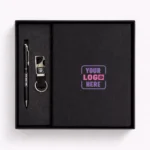Basic pen diary keychain set carbon finish with notebook, pen, and keychain suitable for employee welcome kits and corporate gifting