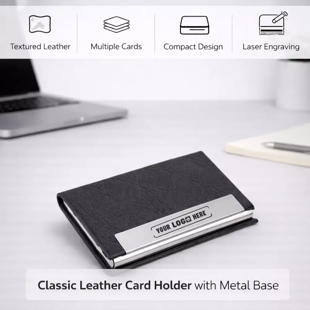 Classic Leather Card Holder with Metal Base - Image 2