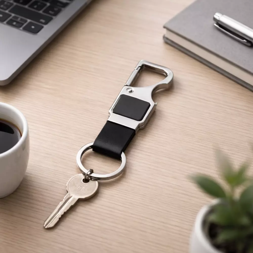 Classic Metal Hook Leather Keychain – Black - Image 4