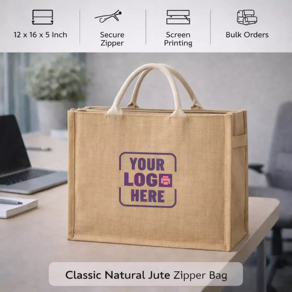 Classic Natural Jute Zipper Bag - Image 3