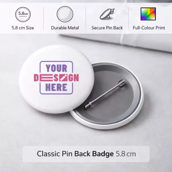Pin Back Signs Classic Pin Back Badge 5.8 cm for Corporate Events