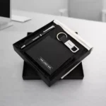 Core pen wallet keychain set carbon finish with metal pen, wallet, and keychain suitable for employee welcome kits and corporate gifting
