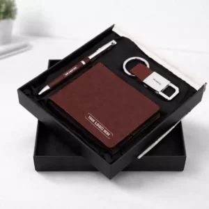 Core pen wallet keychain set tan finish with pen, wallet, and keychain suitable for employee welcome kits and corporate gifting