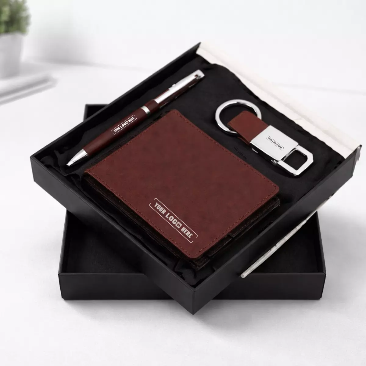 Core Pen wallet keychain set-Tan Core pen wallet keychain set tan finish with pen, wallet, and keychain suitable for employee welcome kits and corporate gifting