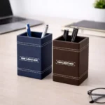Executive faux leather pen stand for office desk suitable for corporate gifting and employee welcome kits