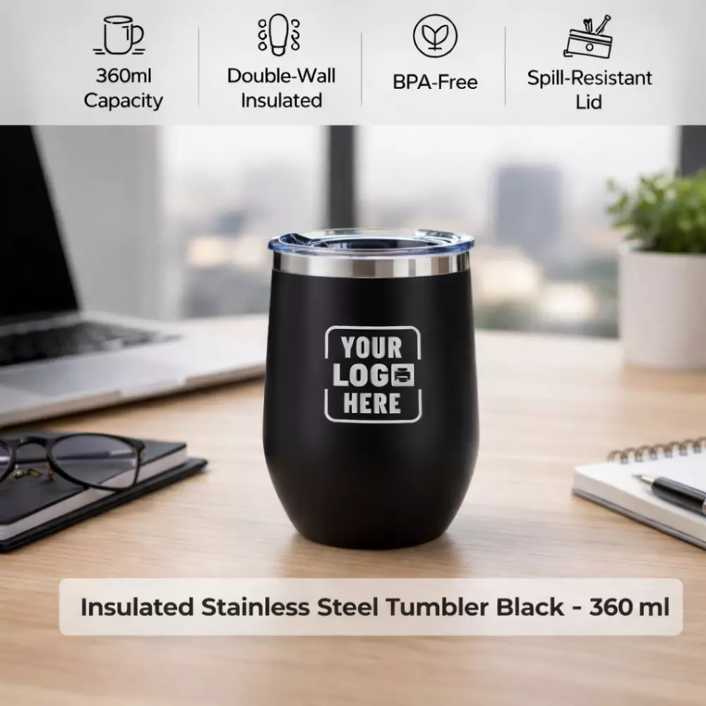 Insulated Stainless Steel Tumbler Black – 360 ml - Image 4