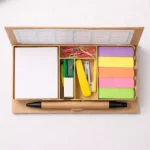 Office stationery box with organized compartments and essential office supplies suitable for employee welcome kits and corporate gifting