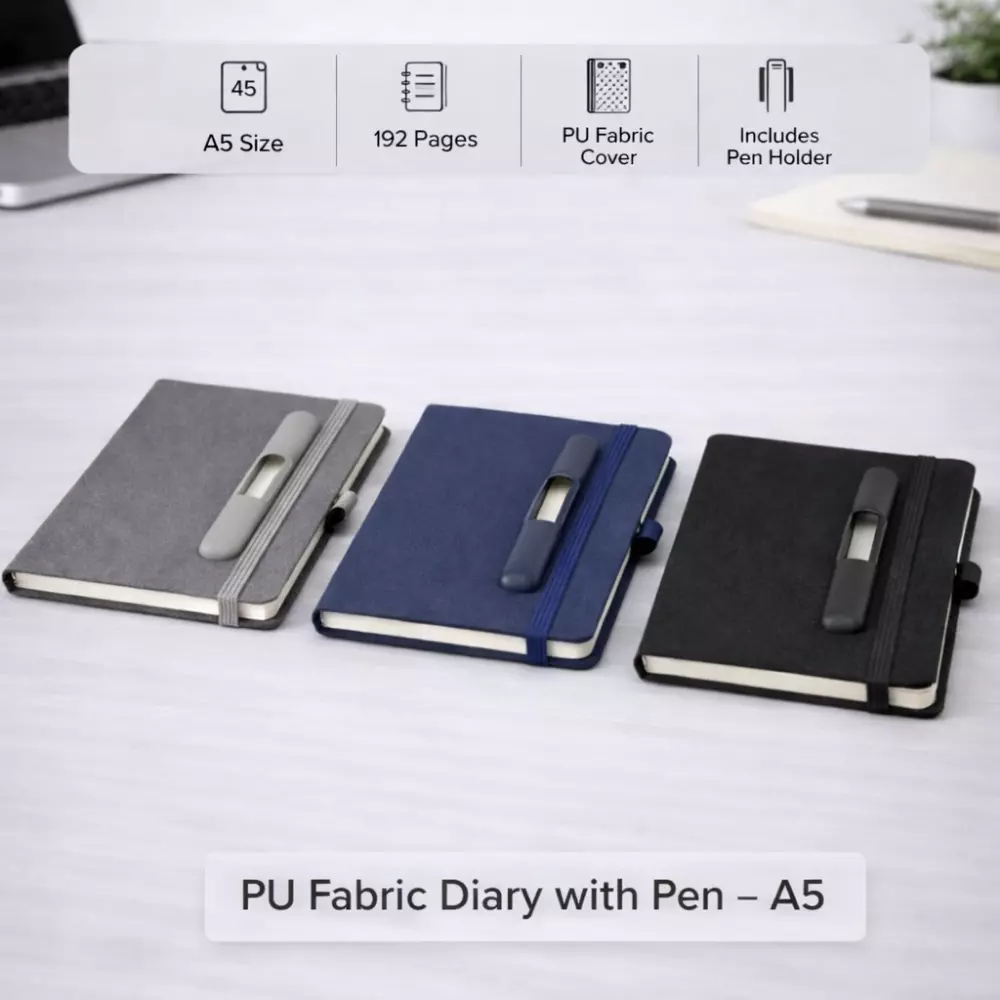 PU Fabric Diary with Pen – A5 - Image 2
