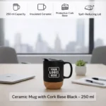 Premium Insulated Ceramic Mug with Cork Base Black – 250 ml - Image 3