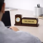 Signature Wooden Desk Organizer with Clock - Image 3