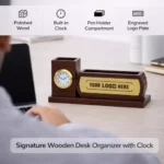 Signature Wooden Desk Organizer with Clock - Image 4