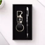 Starter pen keychain set carbon finish with metal pen and matching keychain suitable for employee welcome kits and corporate gifting