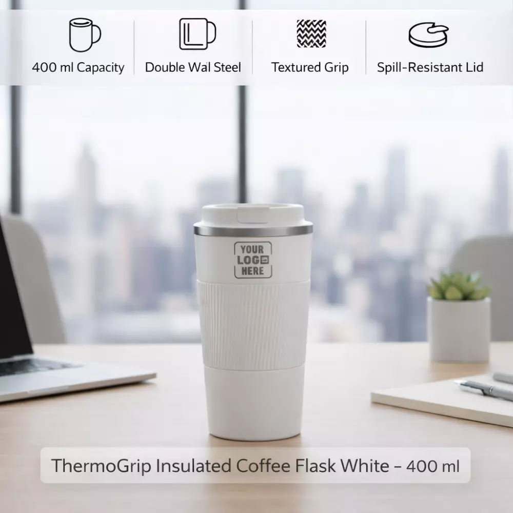 ThermoGrip Insulated Coffee Flask White – 400 ml - Image 3