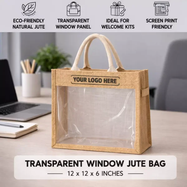 Window Bag Transparent Window Jute Bag for Corporate Gifting & Packaging