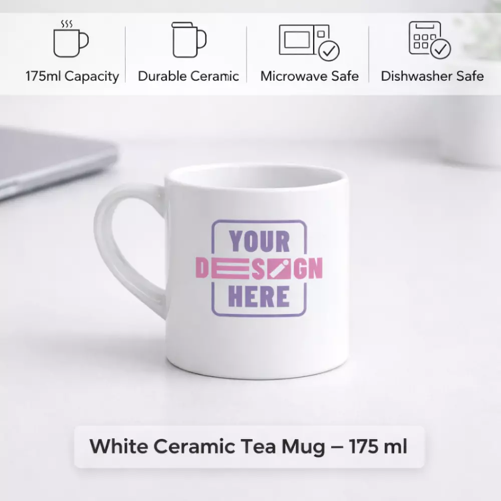 White Ceramic Tea Mug – 175 ml - Image 3