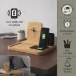 4in1 Bamboo Charger with multi-device charging capability and natural finish for Brandvaarta corporate gifting and onboarding kit