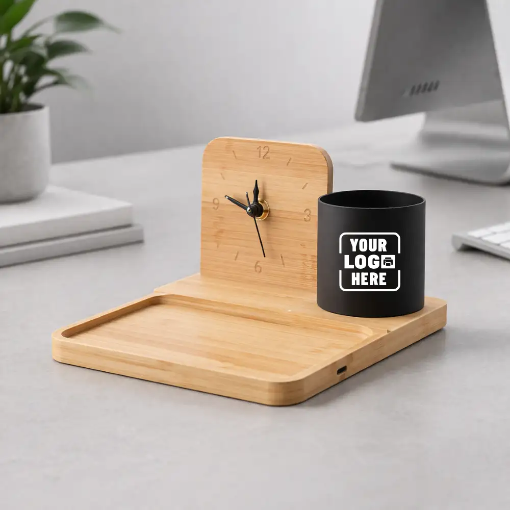 4in1 Bamboo Charger with multi-device charging capability and natural finish for Brandvaarta corporate gifting and onboarding kits