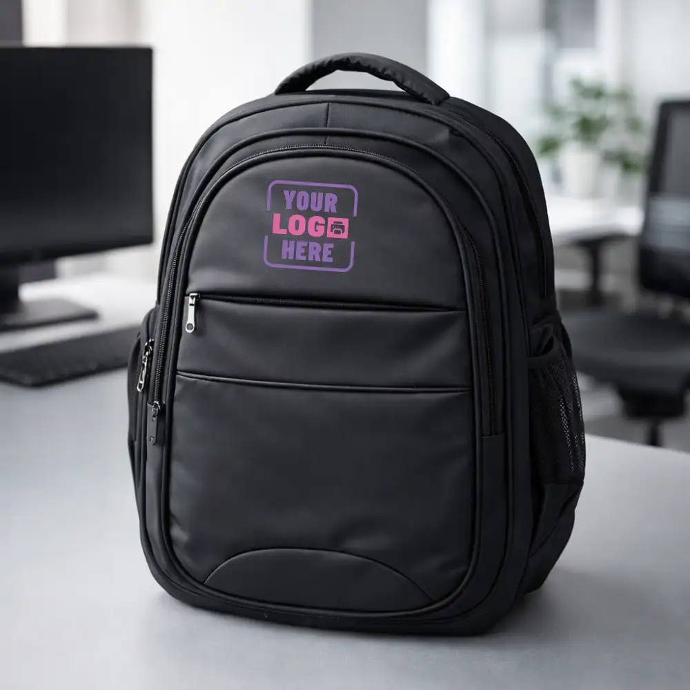 Aura Laptop Backpack 37L with spacious compartments and durable design for corporate gifting and onboarding kits side view by Brandvaarta