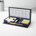 Aura Office Stationery Box With Calculator black with organized compartments for desk use in corporate gifting and onboarding kits by Brandvaarta
