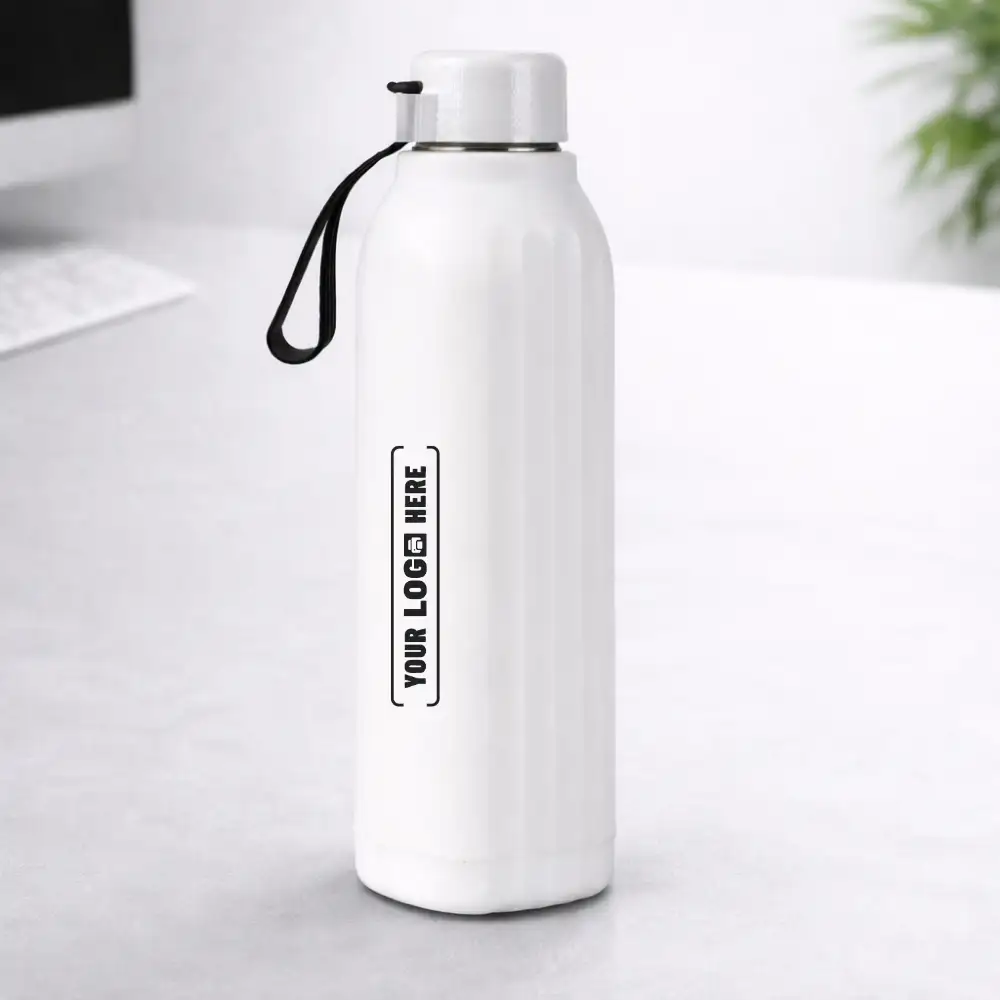 Aura Square Insulated Steel Bottle 750ml white side view