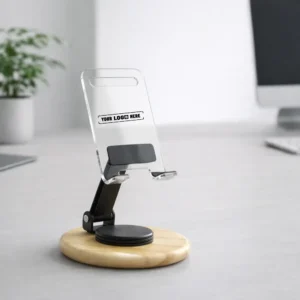 Clear View Bamboo Mobile Stand with sturdy natural finish for hands-free viewing in Brandvaarta corporate gifting and onboarding kits