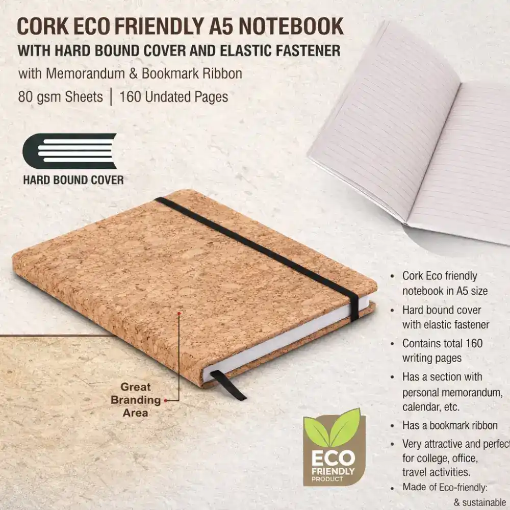 CorkEco Notebook Diary A5 with natural cork cover and for corporate gifting and onboarding kits by Brandvaarta