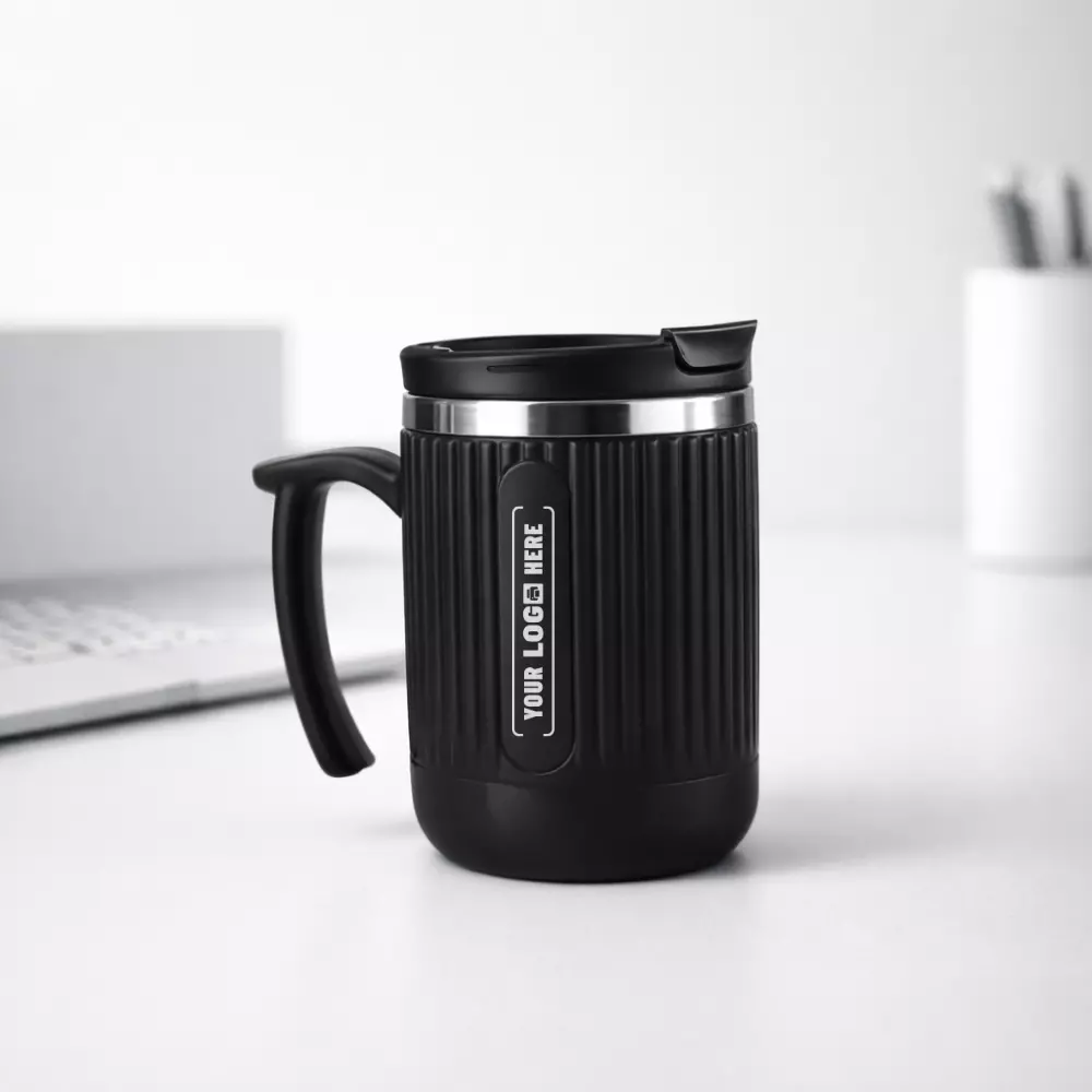 DuraGrip Suction Mug – 460 ml-Black DuraGrip Suction Mug 460 ml spill resistant mug with suction base suitable for corporate gifting and employee welcome kits