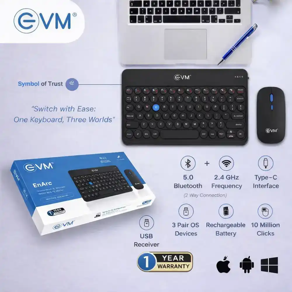EVM Wireless Keyboard Mouse Kit with ergonomic design and reliable connectivity for corporate gifting and onboarding kits by Brandvaarta