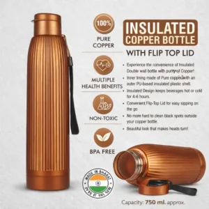 Pure Copper Insulated Bottle 750ml with durable build and leak proof design for corporate gifting and onboarding kits by Brandvaarta