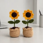 Sunflower Crochet Pot handcrafted desk decor for corporate gifting