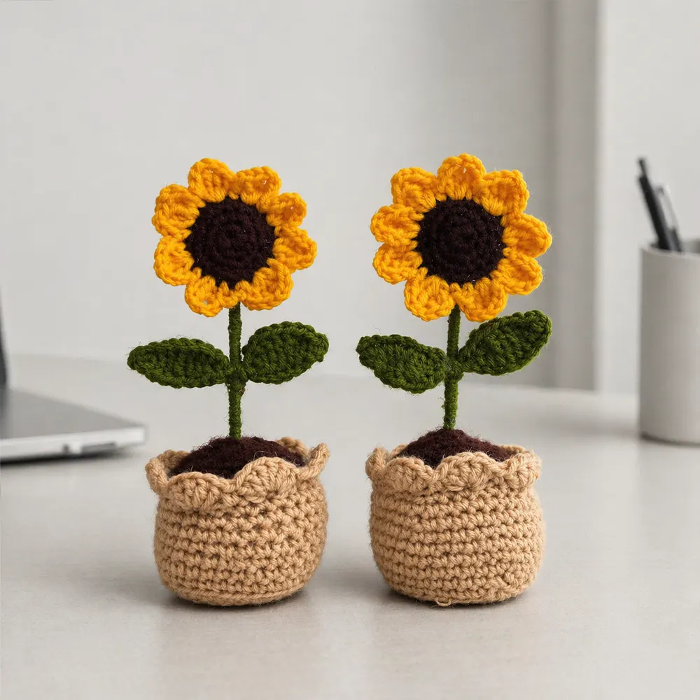 Sunflower Crochet Pot handcrafted desk decor for corporate gifting