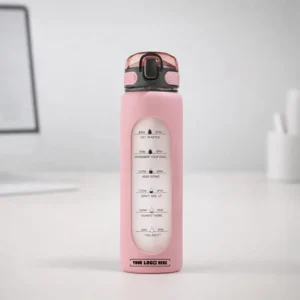 TintBox Motivational Borosilicate Glass Sipper 1L pink with printed quotes for hydration in corporate gifting and onboarding kits by Brandvaarta