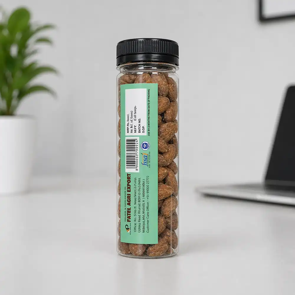 Nutbut roasted salted almond pack backside with premium almonds ideal for corporate gifting and employee welcome kits