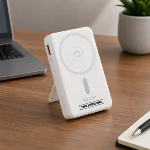 5-in-1 Power Bank with Wireless Charging Hub on desk