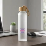 Bamboo Cap Frosted Glass Bottle for employee kit
