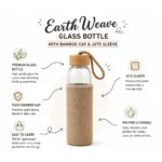 Bamboo Cap Frosted Glass Bottle-Jute Sleeve Features for employee kit